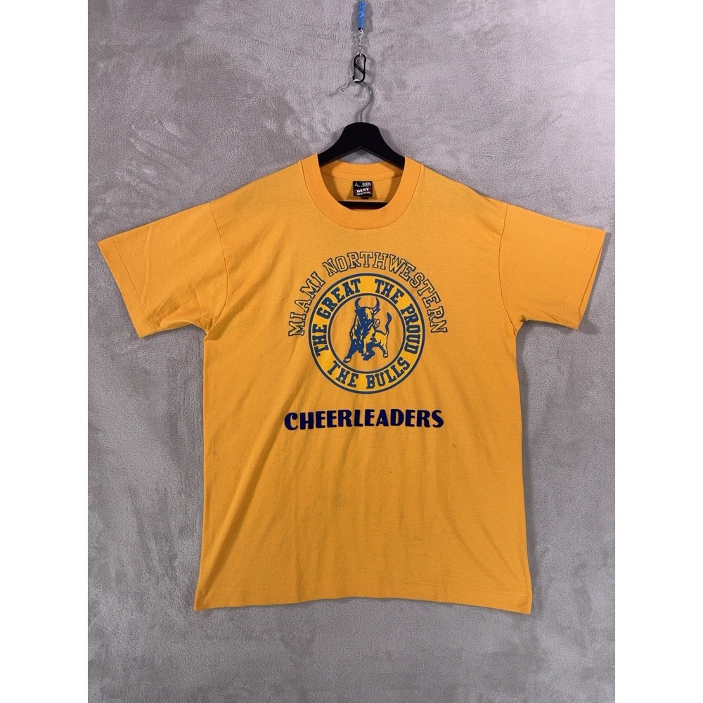 Vintage Miami North Western Cheerleader T Shirt Mens Large Yellow Graphic Retro